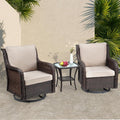 Outdoor Porch Chairs with Table, 3-Piece Wicker Glider Rocking Chair Set, 360° Swivel Patio Furniture with 4' Thick Cushions for Porch, Deck, Balcony