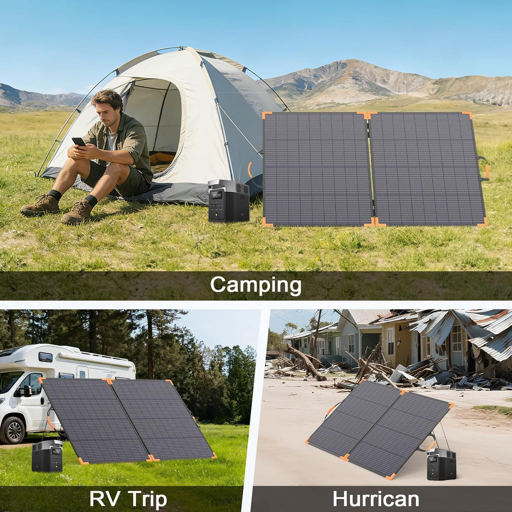 200 Watt Bifacial Portable Solar Panel, 20V Foldable Solar Charger for Power Station, IP68 Waterproof, 23.5% High Efficiency with 2 Sturdy Kickstands for RV Camping Off-Grid Blackouts