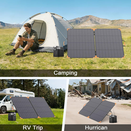 200 Watt Bifacial Portable Solar Panel, 20V Foldable Solar Charger for Power Station, IP68 Waterproof, 23.5% High Efficiency with 2 Sturdy Kickstands for RV Camping Off-Grid Blackouts