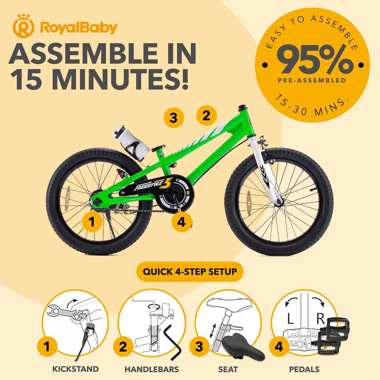 RoyalBaby Kids Bike with Dual Handbrake for Beginners,12 14 16 18 20 Inch Bicycle for Boys & Girls Ages 3-10 Years