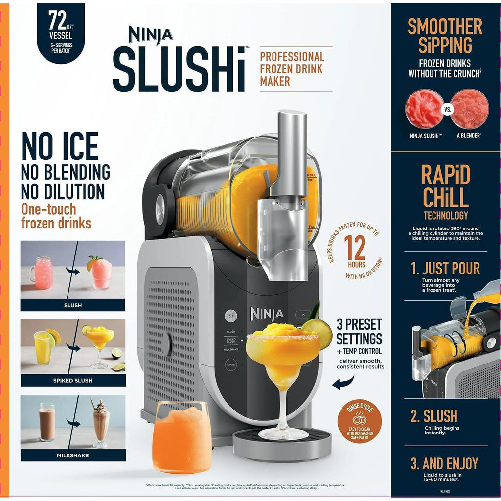 Ninja FS300 SLUSHi 72oz. Frozen Drink & Slushie Machine (Renewed) Bundle with Ninja SLUSHi Travel Party Tote, Black + 1 Year Extended Protection Pack