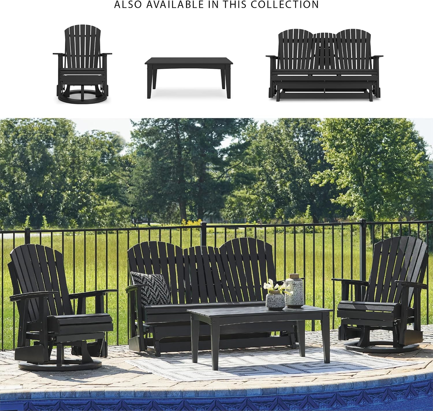Signature Design by Ashley Hyland Wave Modern Outdoor Swivel Glider Chair, Gentle Gliding Motion, Stainless Steel Hardware and HDPE, 30.88' W x 30.5' D x 41.63' H, Black
