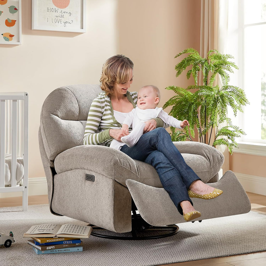 VANOMi Power Recliner Chair with Charging, 270° Swivel Glider Rocker, Electric Nursery Recliner for Living Room, Bedroom, and Office, Camel, Set of 2