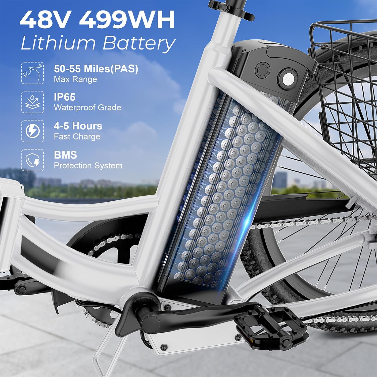ANCHEER Electric Tricycle for Adults, 350W(Peak 550W) Etrike, 48V/499Wh Ebike, 24' Folding 3 Wheel Electric Trike, 15.5MPH & 55Miles Electric Bike, Rear Differential, Rear Basket