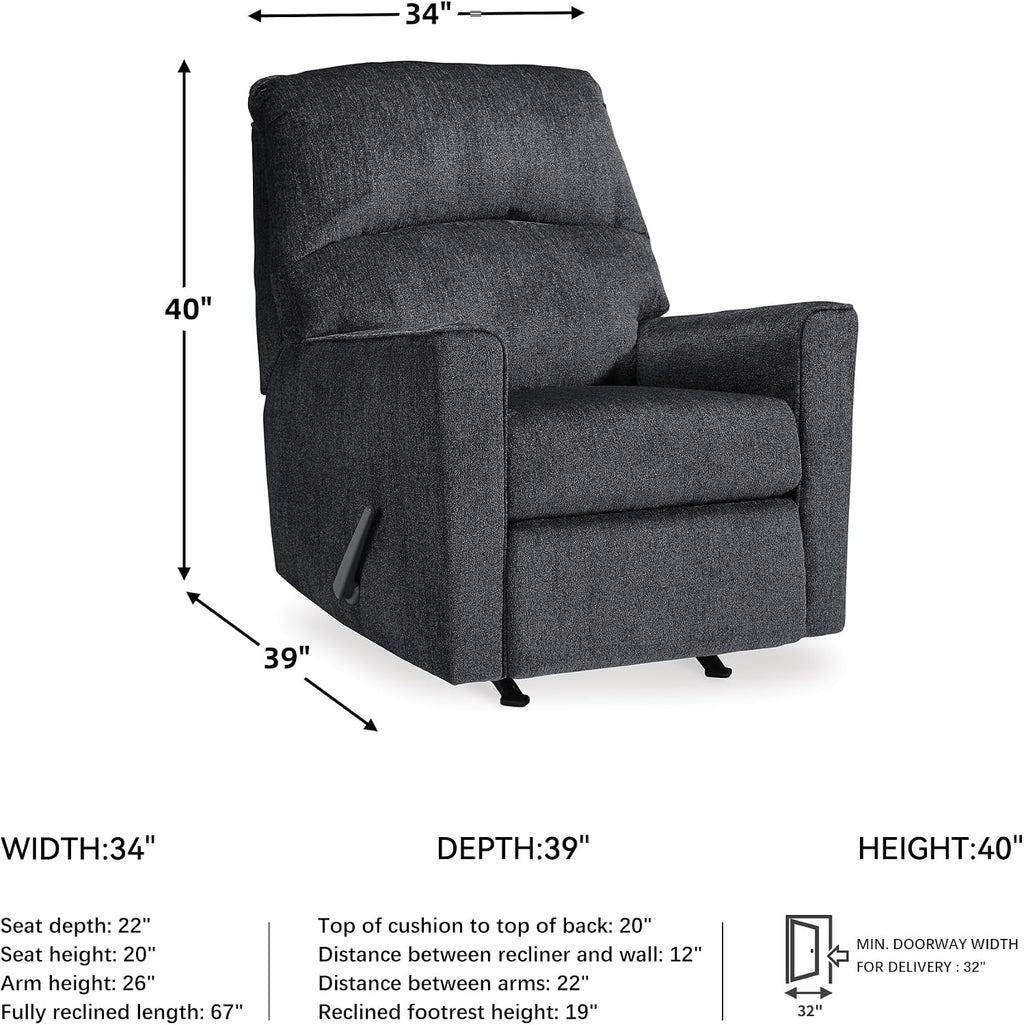 Signature Design by Ashley Altari Rocker Recliner Chair, Plush Chenille Upholstered Reclining Chair, Gentle Rocking Motion, Cozy Seating for Everyday Relaxation, 34' W x 39' D x 40' H