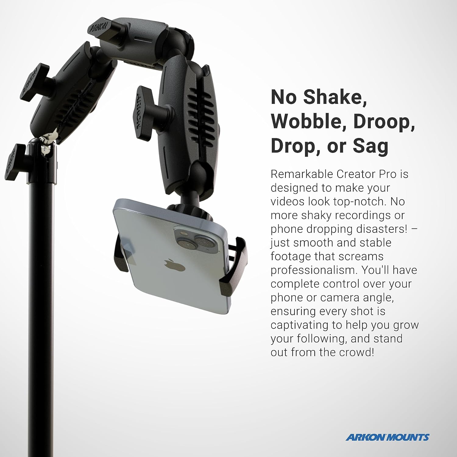ARKON Mounts Remarkable Creator Pro+Plus Clamp Mount with Pink Extension Pole | Content Creators & Hobbyists | LED Light | Solid Clamp | Fits iPad, iPhone, and More