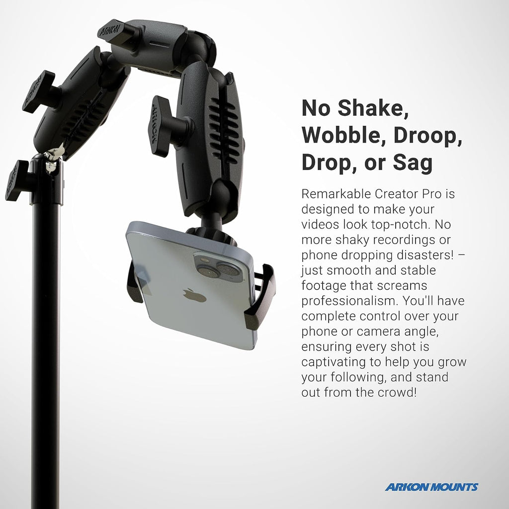 ARKON Mounts Remarkable Creator Pro+Plus Clamp Mount with Teal Extension Pole | Content Creators & Hobbyists | LED Light | Solid Clamp | Fits iPad, iPhone, and More