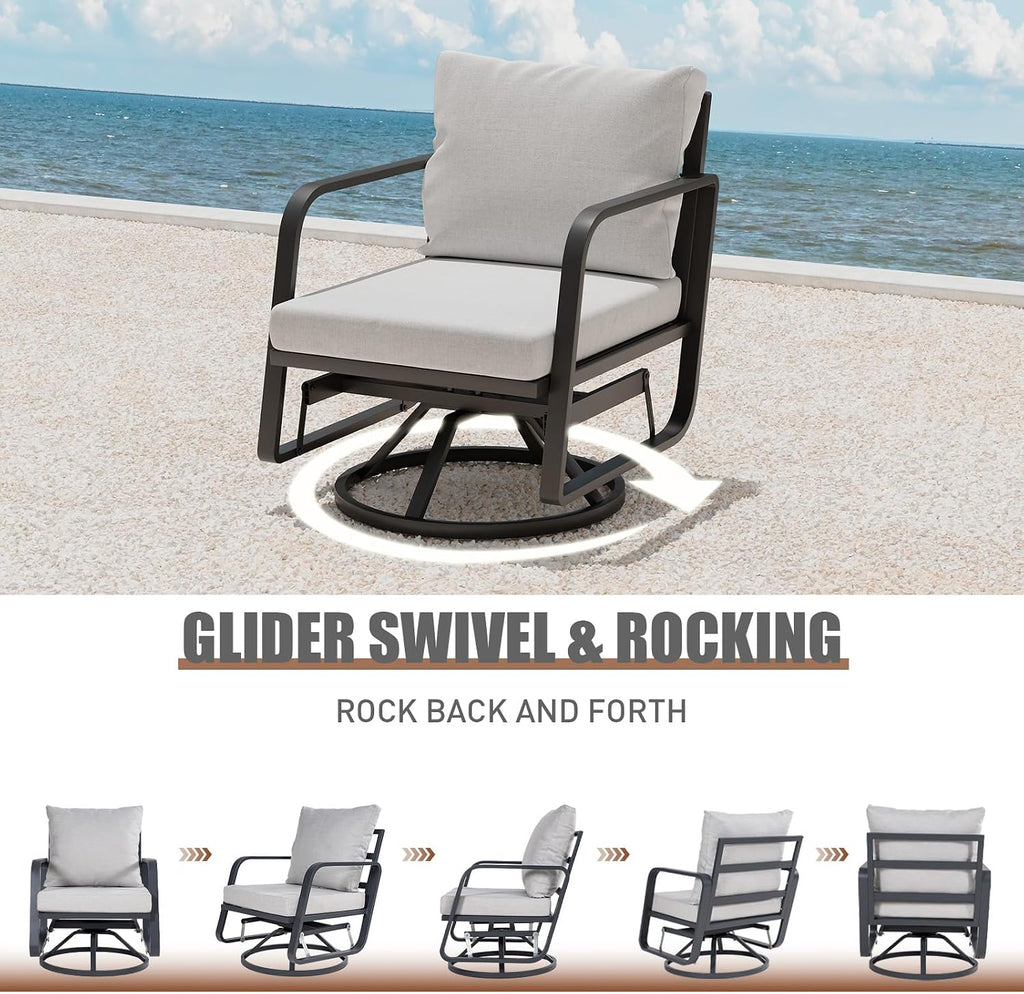 Patio Chairs Swivel Rocker Sets: 3Pieces Aluminum Alloy Ensemble 360° Swivel Rocking Chairs, Rust-Resistant Frame Cushions -Perfect for Backyard, Deck, Porch, and Balcony Decoration(2Swivels+1Table)