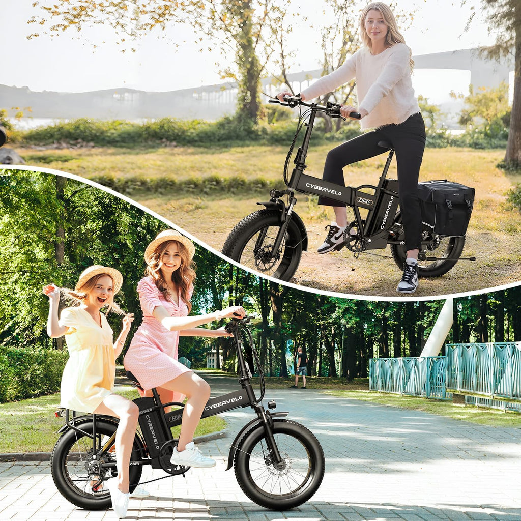 Cybervelo 750W Folding Electric Bike, 48V 20AH Large Removable Battery E-Bike, 30+MPH, 80 Miles Max Range, 20' Fat Tire Electric Bike for Adults, Adult Electric Bicycles for Commute
