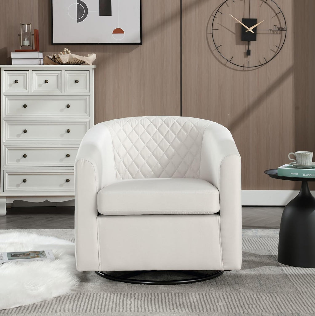 Modern Swivel Rocker Accent Chair Armchair Round Swivel Barrel Chair, 360° Rotating and Glide Back and Forth, Linen Beige