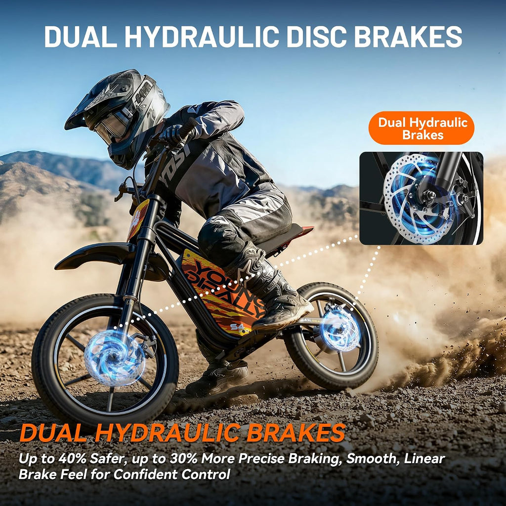 eAhora S4 Pro 48V Electric Dirt Bike for Kids 8-14, Peak 1200W Motor 3-Speed Up to 26.8MPH, 37 Miles Range Kids Electric Motorcycle, Hydraulic Brakes, Inverted Suspension, Orange