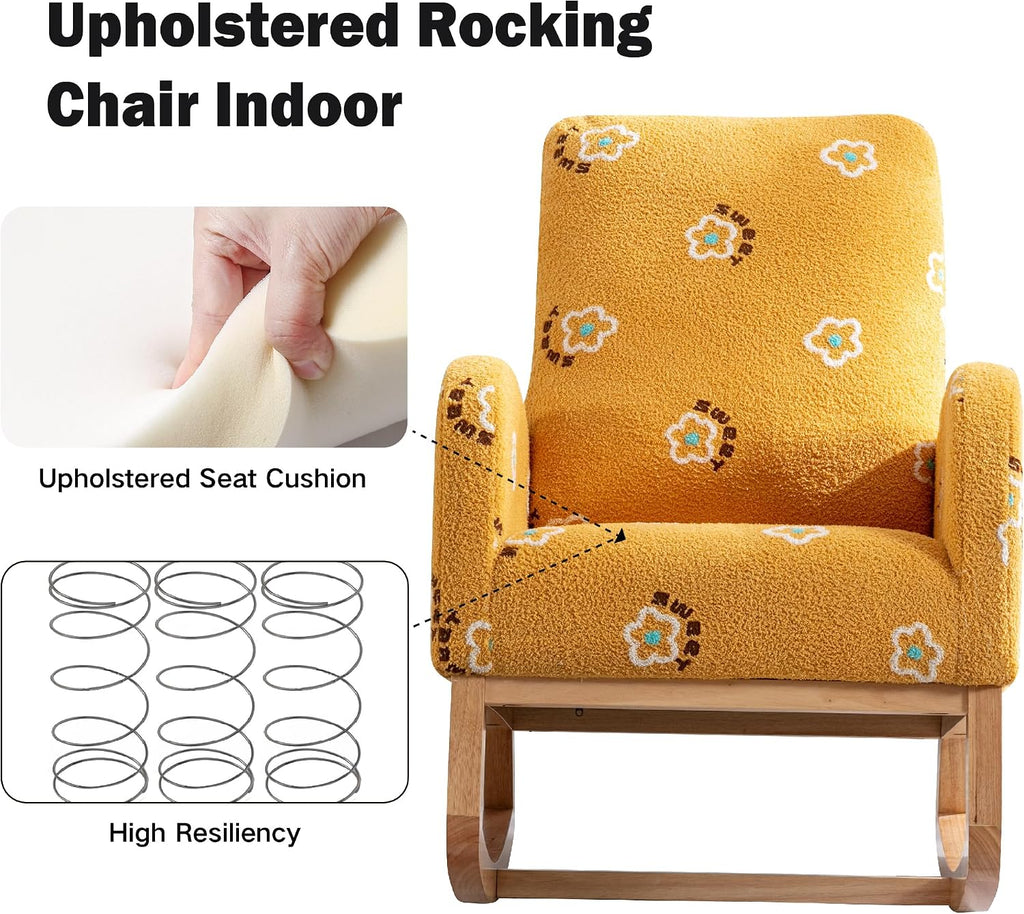 Chifee & Vingol Rocking Chair Nursery Boucle Sherpa Nursing Glider Rocker Chair, Teddy Yellow