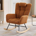 Rocking Chair Nursery Teddy with Pillow&High Backrest Armchair,Fabric Upholstered Accent Chair Nursing Chairs for Living Room, Bedroom,Brown