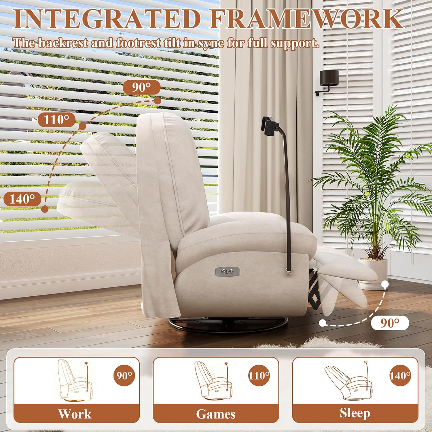 Oversized Power Swivel Glider Recliner Chair for Adults, Zero Gravity Recliner Comfy Breathable with USB Charger and Phone Holder, 270° Electric Nursery Rocker Chair for Living Room Bedroom