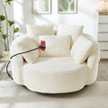 JIVOIT 360° Swivel Accent Chair with 5 Throw Pillows, Adjustable Phone Holder, Corduroy Fabric Round Sofa Chair Barrel Chair with Semi-Wraparound Design for Living Room, Office and Hotel (Beige,1)