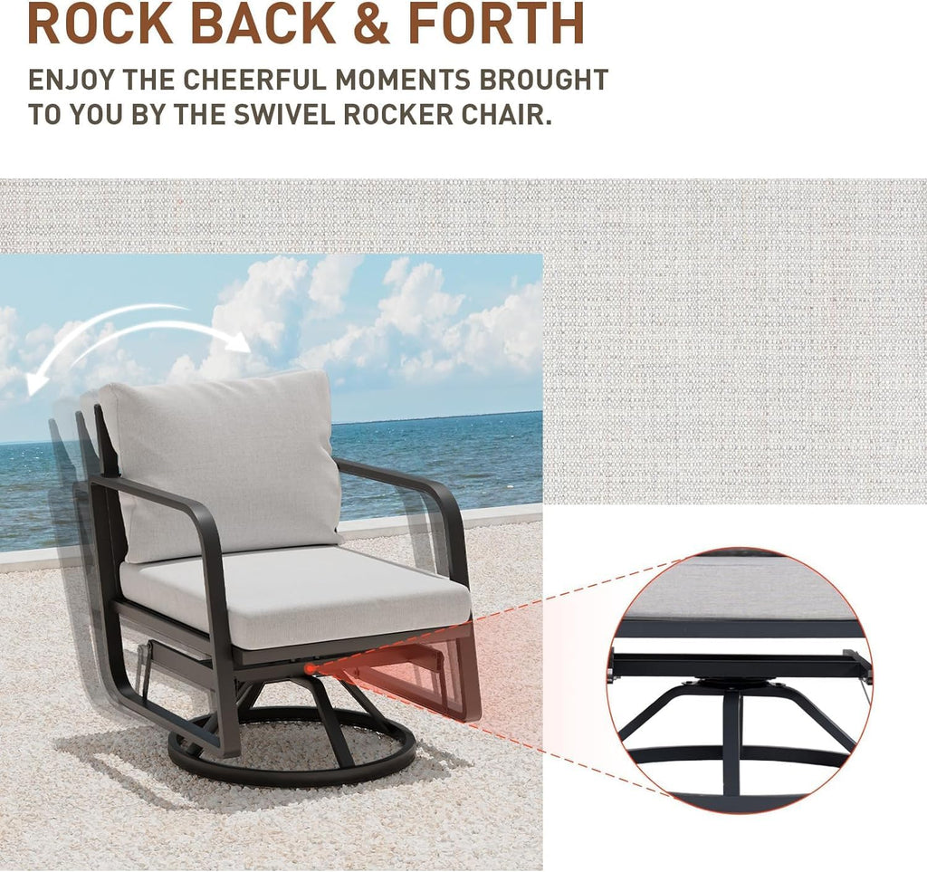 Patio Glider Swivel Rocker Sets: 4Pieces Aluminum Alloy Ensemble with 360° Swivel Rocking Glider Chairs, Rust-Resistant Frame Cushions -Perfect for Decoration (1 Glider chair& 1 Ottoman+1Table)