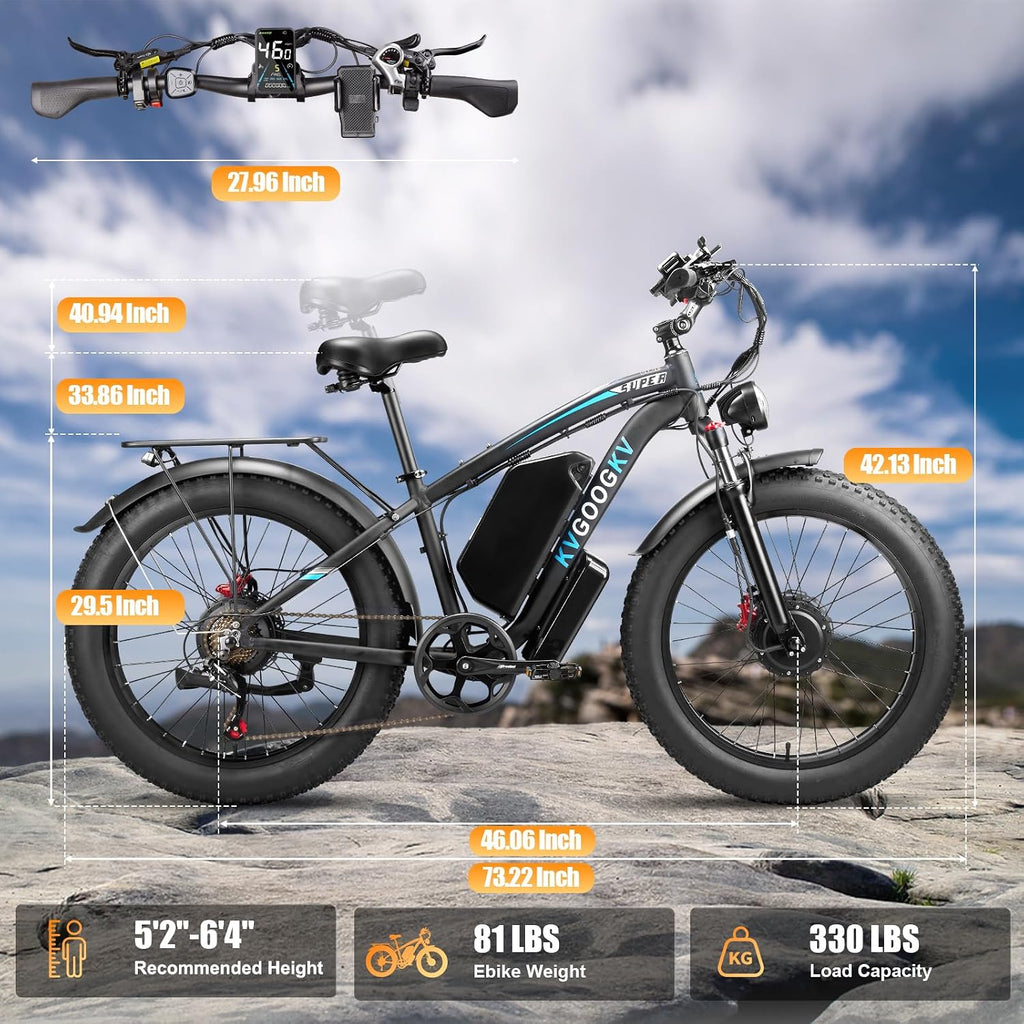 9000W Peak Dual Motor Ebike,58V Max-Output 1972Wh Electric Bike for Adults,44-47MPH Fast Ebike,Long Range Battery Up to 105 Miles,24'×4.0 Fat Tires Electric Mountain Bike for Snow Off-Road