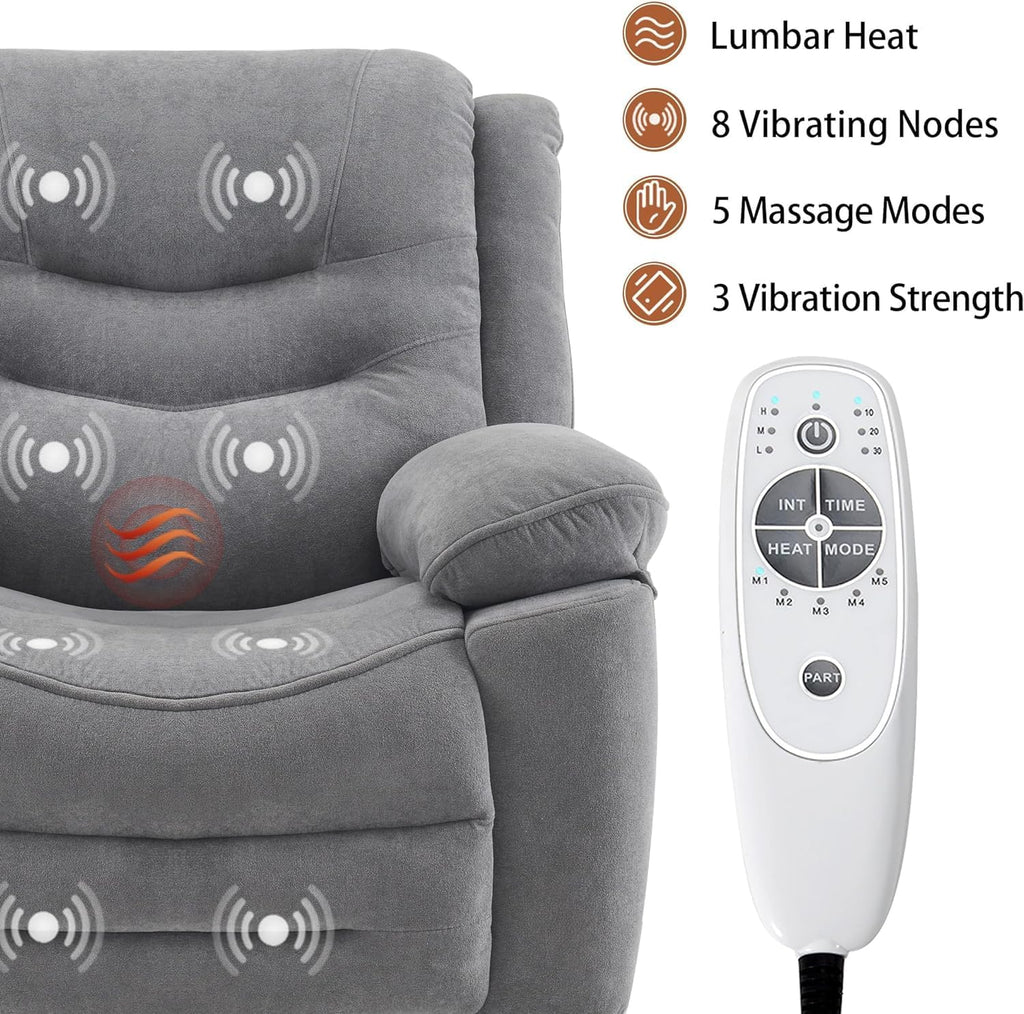 Ketaiyou Power Swivel Rocker Recliner with Massage and Heat, USB Port, Infinite Position, Oversized Electric Glider Rocking Chairs Living Room, Soft Fabric Reclining Sofa Chair(Misty Gray)