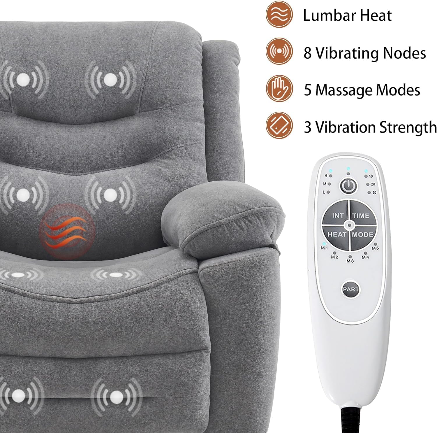 Ketaiyou Power Swivel Rocker Recliner with Massage and Heat, USB Port, Infinite Position, Oversized Electric Glider Rocking Chairs Living Room, Soft Fabric Reclining Sofa Chair(Misty Gray)