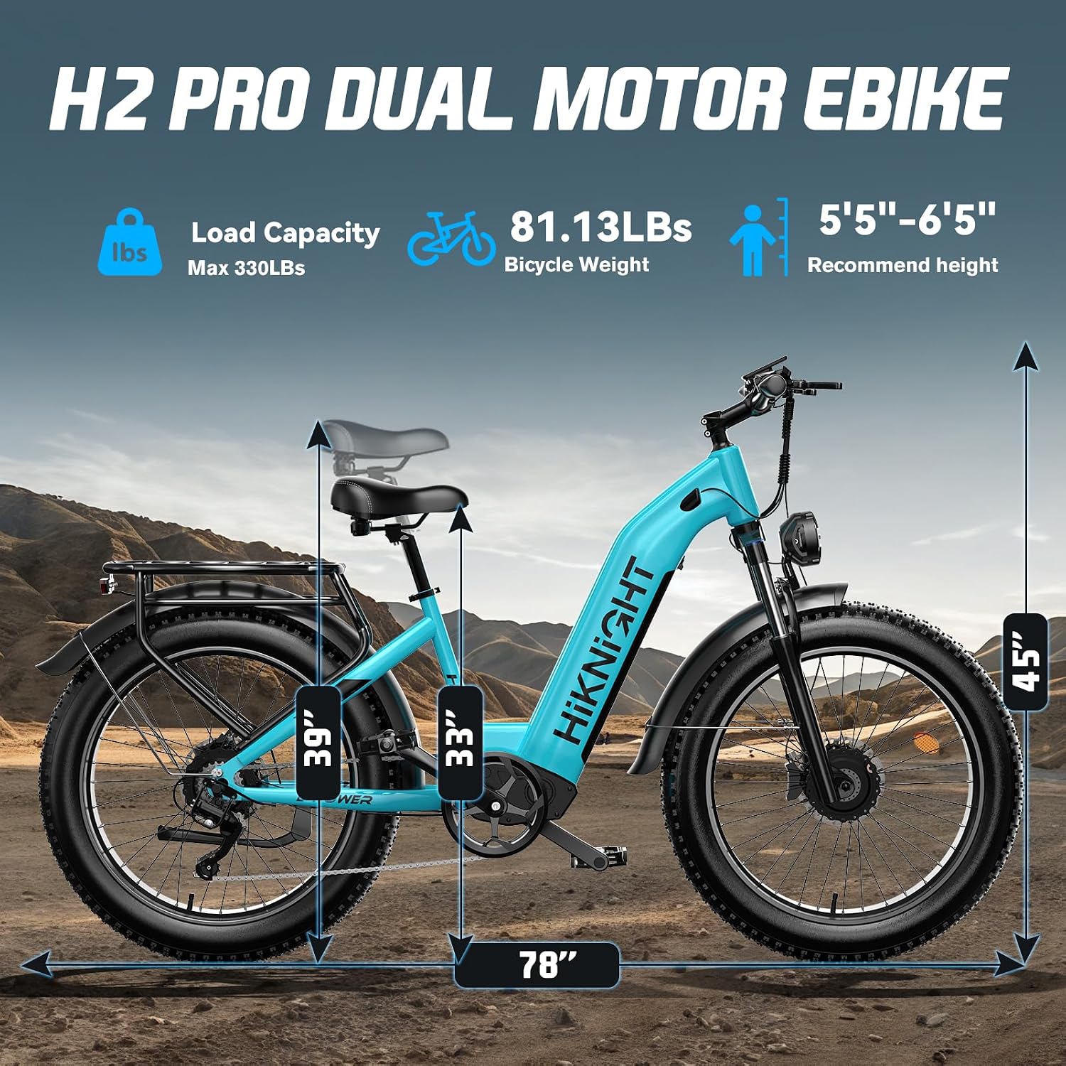 Dual Motor Ebike, 3000W Electric Bike for Adults, 52V 20Ah 26' Fat Tire Fast Ebike Max 38 Mph, up to 90 Miles, Off-Road Mountain E-Bike for Men Women, Step-Through Design