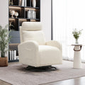 Modern Swivel Glider Chair, Upholstered Accent Glider Rocker for Baby Nursery, Comfy Tall Back Rocking Armchair with Side Pocket and Headrest for Living Room, Bedroom, White Teddy Fabric