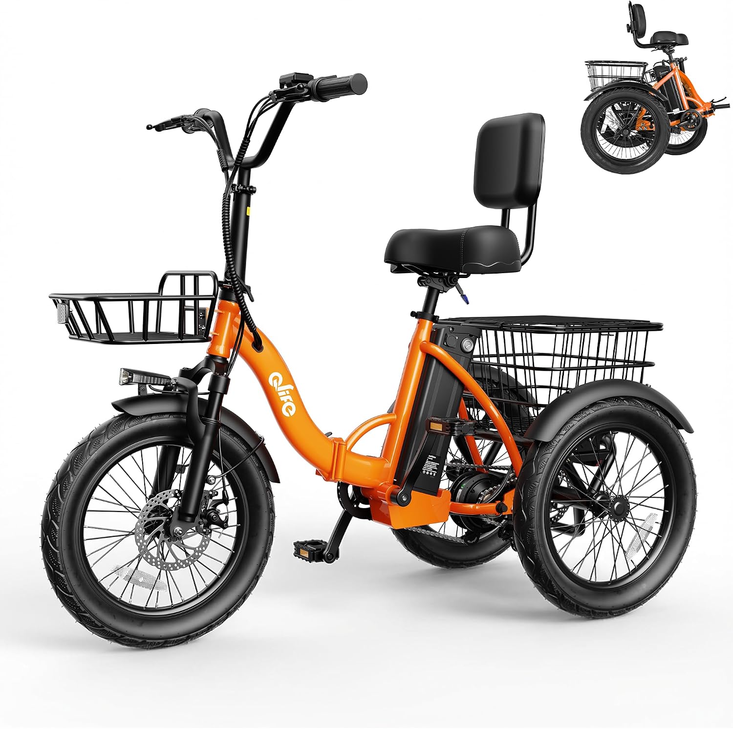 Qlife Triker Electric Bike, Peak 1200W Brushless Motor Folding Trike Ebike, 499Wh Removable Battery, Step-Thru 3 Wheel Electric Bicycle, Up to 55 Miles, 18 Tire Tricycle for Adults
