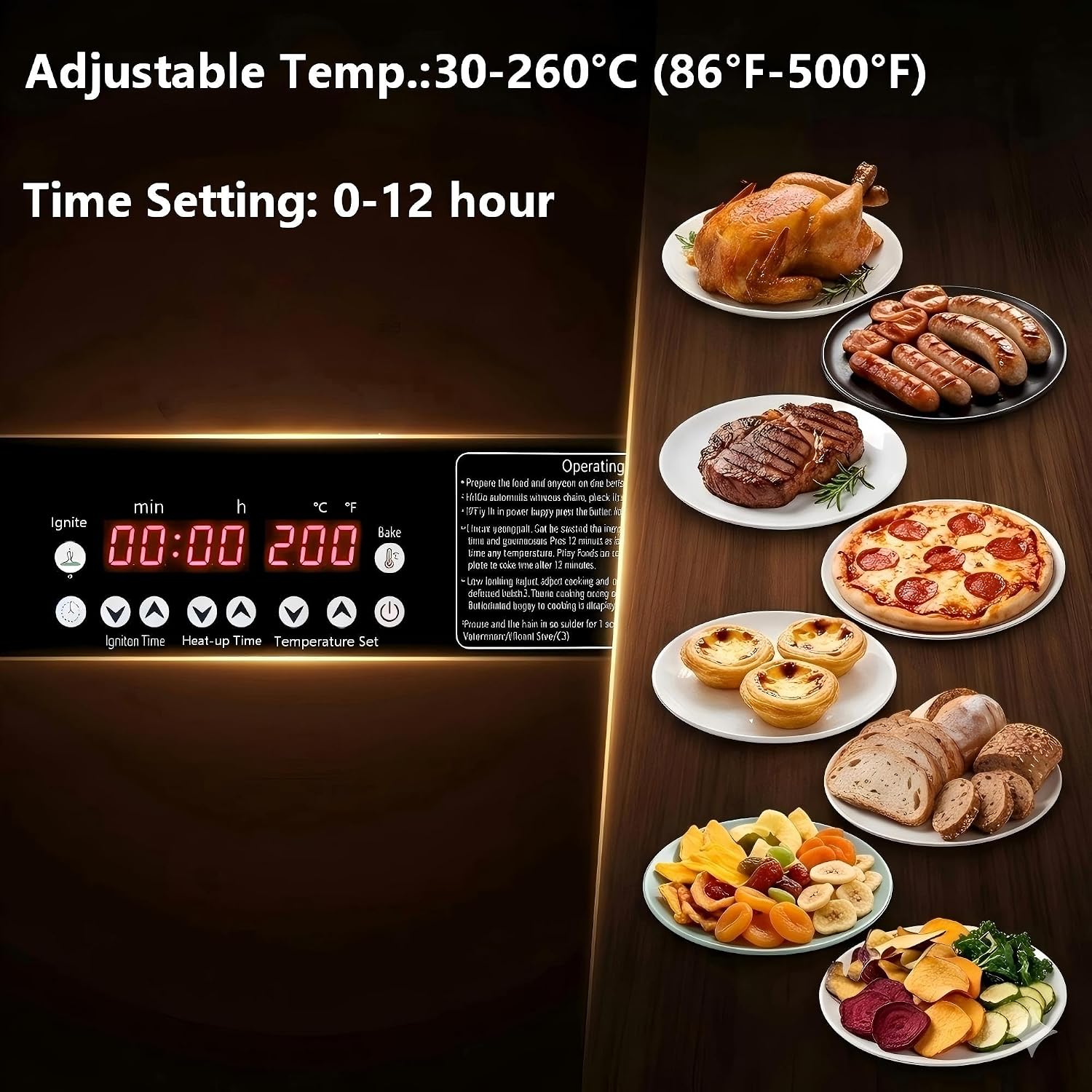 CLIVIA 3-in-1 Countertop Electric Smoker & Oven, 500°F High-Heat Roaster & Dehydrator, Stainless Steel with Viewing Window, 2-Tier Adjustable Racks, Side-Loading Wood Chip Box for Jerky, Baking & BBQ