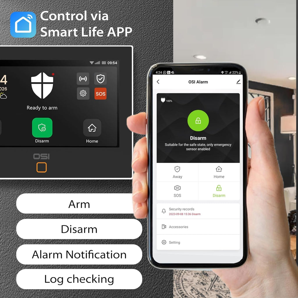 OSI Alarm System Gen 2 (4G), 11pc, DIY, Motion & Entry Sensors, Wireless Siren, Remotes, App & Alexa Compatible Self Monitor(No Monthly Fees) or Optional 24/7 Alarm Monitoring