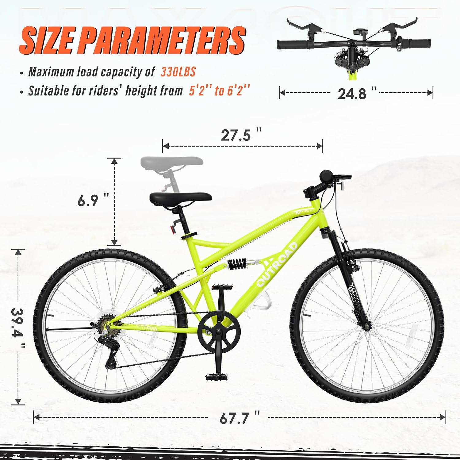 Betterland 26 Inch Mountain Bike with Adjustable Ergonomic Seat, 7/21 Speed Adult Bike with Dual V Brakes, Outdoor Cycling Bike with High Carbon Steel Frame and Front Suspension