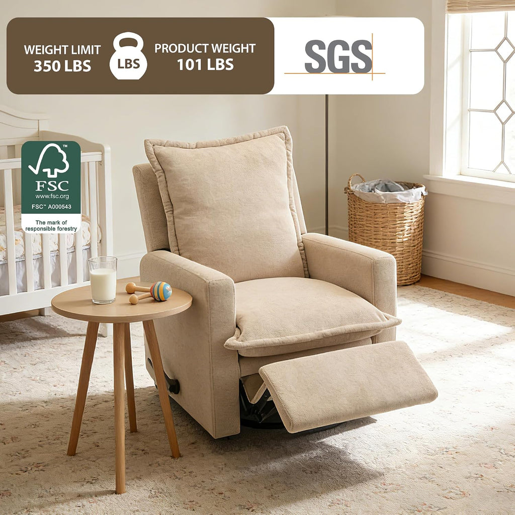 Rocking Chair Nursery Swivel Rocker Recliner Chair, High Back Adult Manual Recliner for Small Spaces, Glider Rocking Reclining Sofa for Living Room Bedroom, Beige