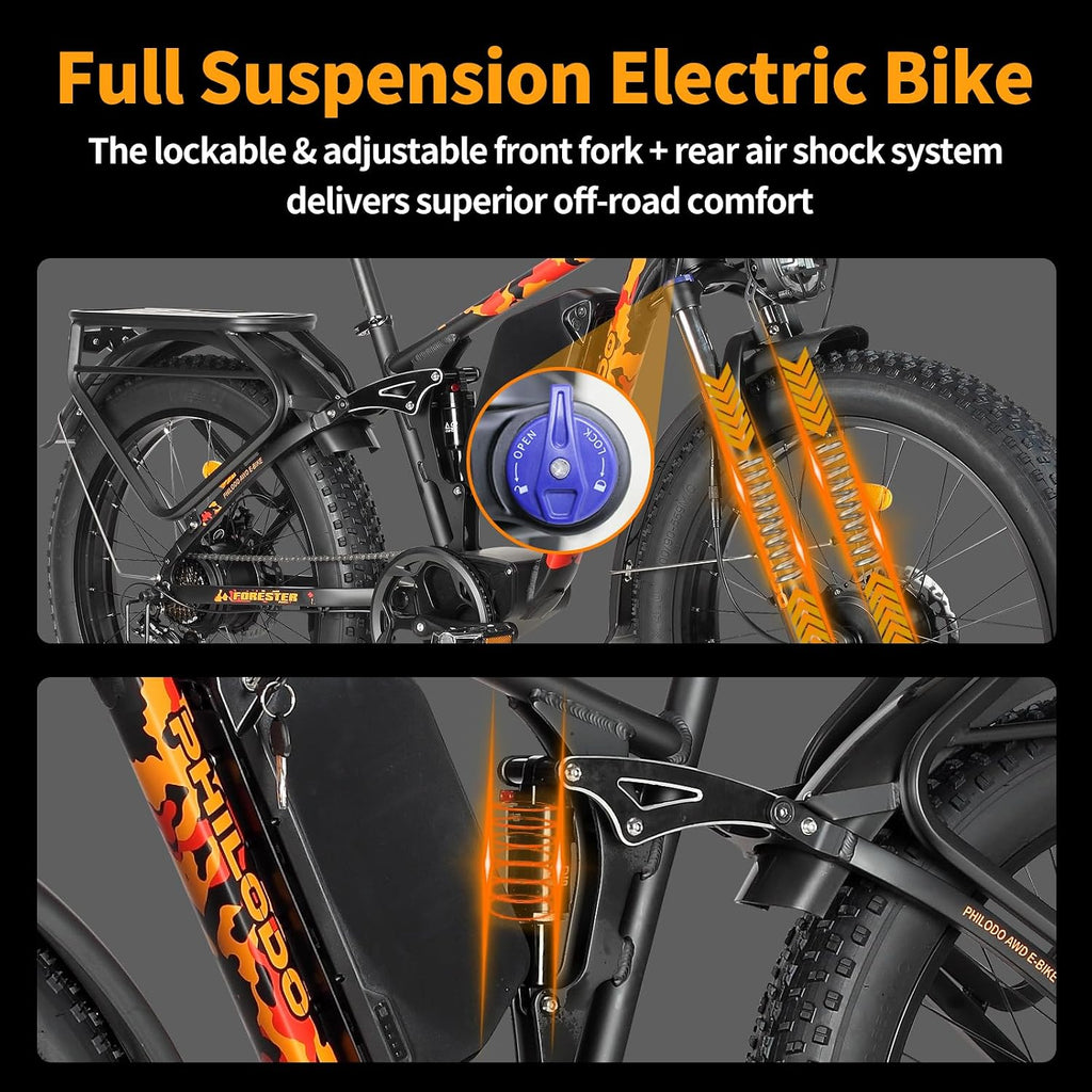 Forester 5000w Electric Bike, 60V 25Ah Bike Battery for Long Range with Dual Motor Ebike for Adults, 26x4 Electric Bike Fat Tires for All Terrain Electric Mountain Bike