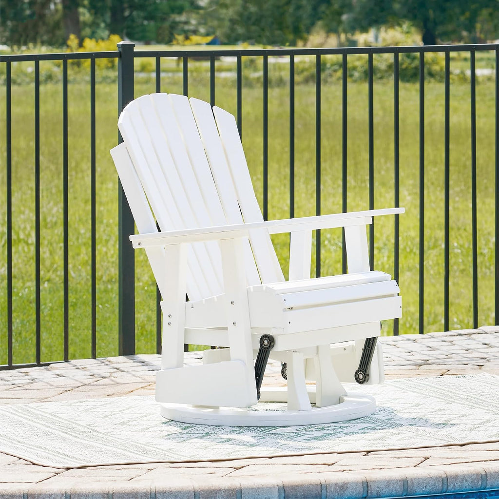 Signature Design by Ashley Hyland Wave Outdoor Casual Swivel Glider Adirondack Chair with 360-Degree Swivel, Weather Resistant HDPE, 18' Seat Height, White