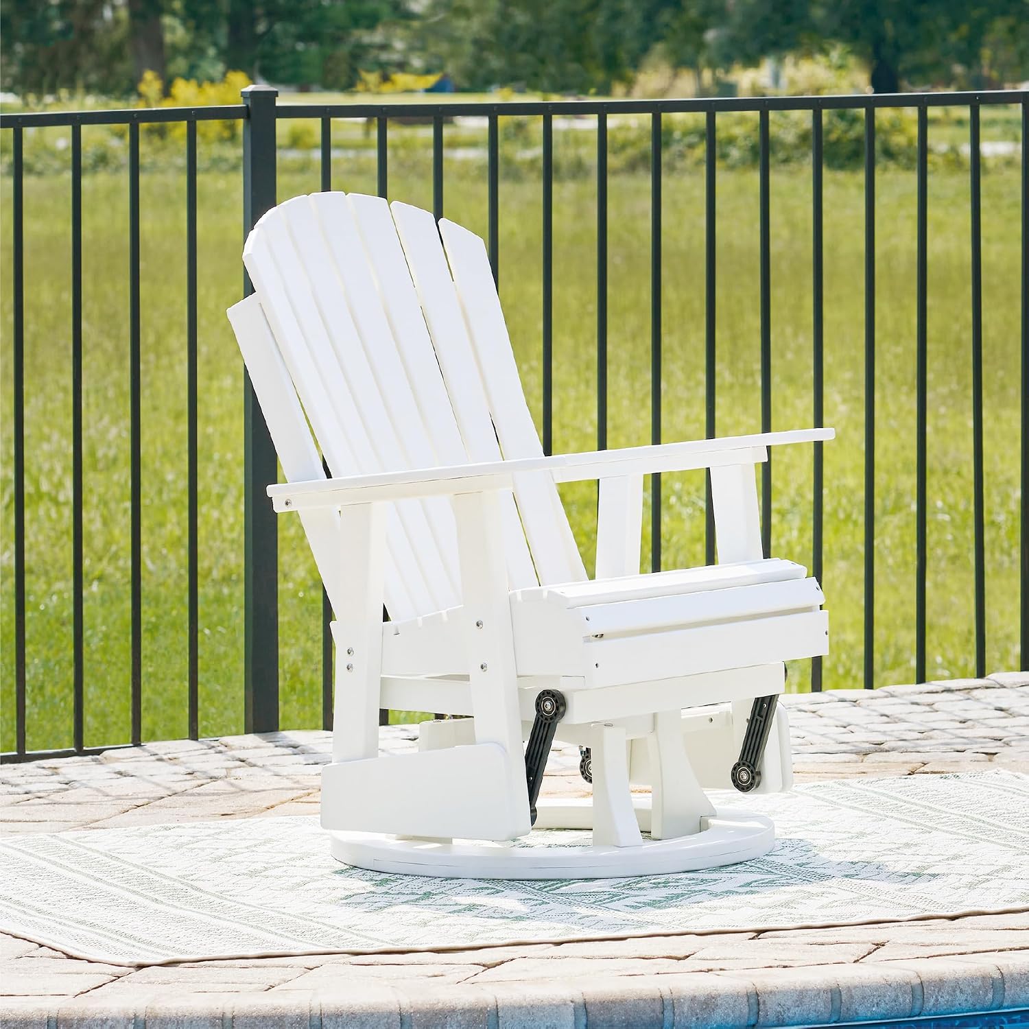 Signature Design by Ashley Hyland Wave Outdoor Casual Swivel Glider Adirondack Chair with 360-Degree Swivel, Weather Resistant HDPE, 18' Seat Height, White