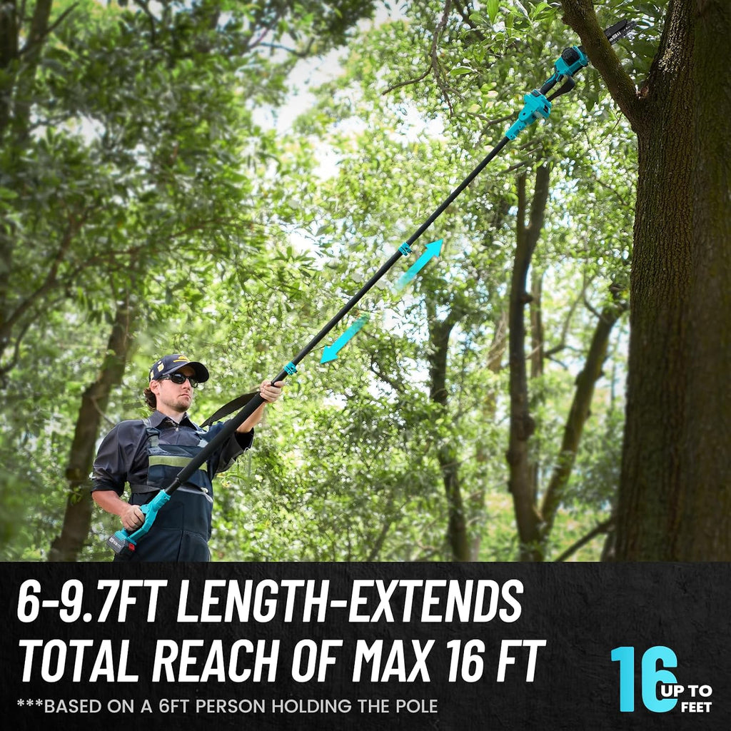 SEESII 2-in-1 Electric Pole Saws for Tree Trimming, 8 Inch Brushless Mini Chainsaw with Extension Pole, Cordless Pole Chain Saw, Tree Trimmer Limb Branch Cutter Pruner with 2 x 4.0Ah Batteries,P8 Nex