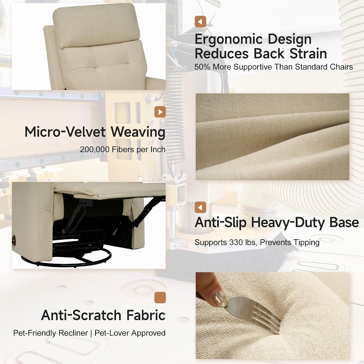 Swivel Rocker Recliner Chair for Adults, Rocking Chair, Small Swivel Recliner for Small Spaces, Living Room, Bedroom, RV(Beige)