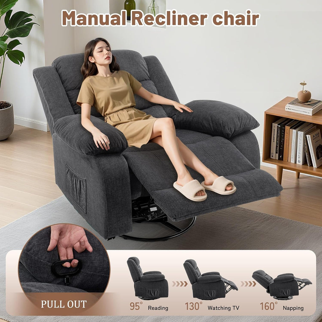 Korser Rocker Recliner Chairs for Adults, Oversized Recliner with Massage and Heating Function, 360° Swivel Nursery Rocking Chairs, Extra Wide Recliner Chair for Bedroom and Living Room