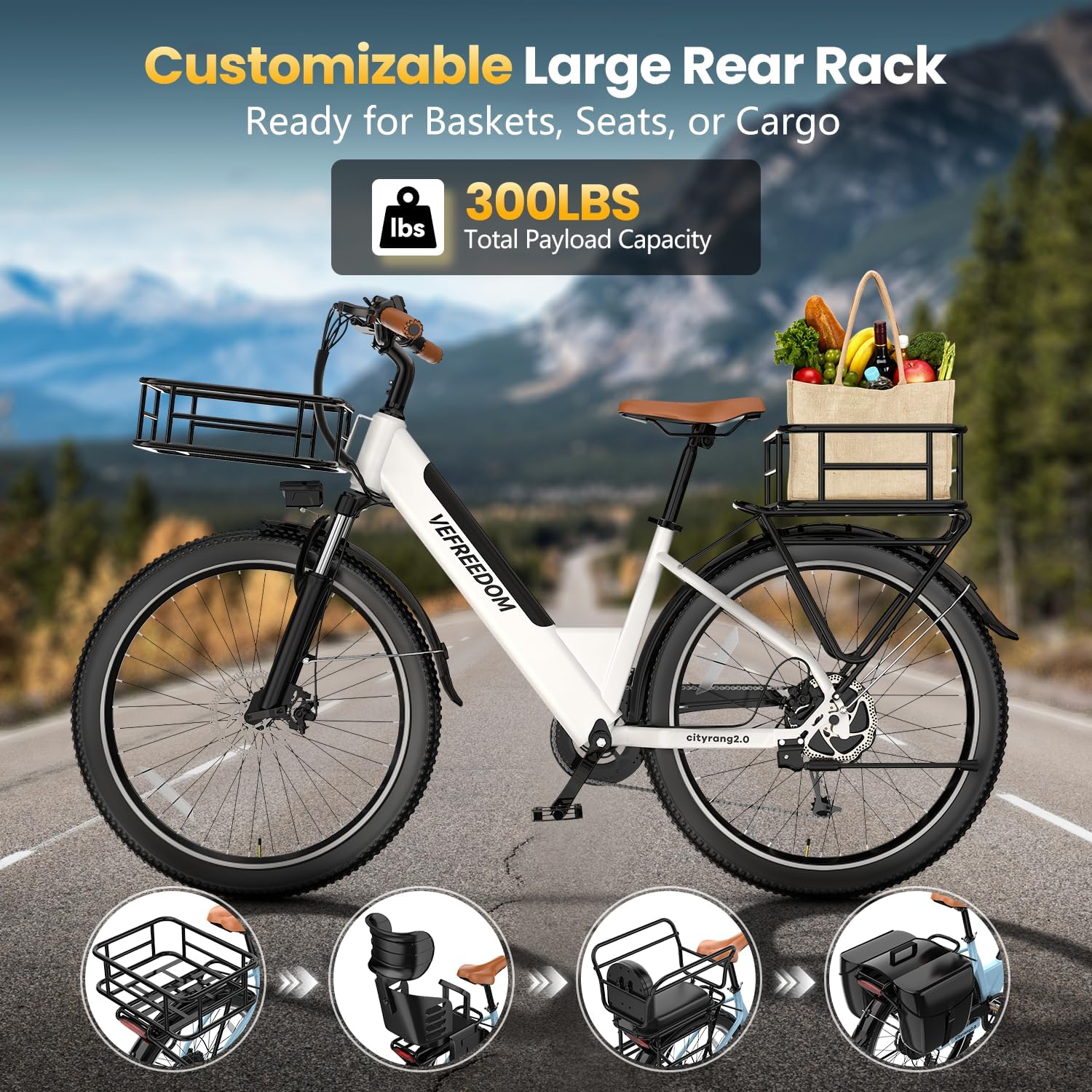 Electric Bike for Adults 1000W 1500W Peak Motor 15AH 20AH Removable Battery 70Miles 80Miles UL 2849 Certified Electric Commuter Bike Front Suspension Ebike