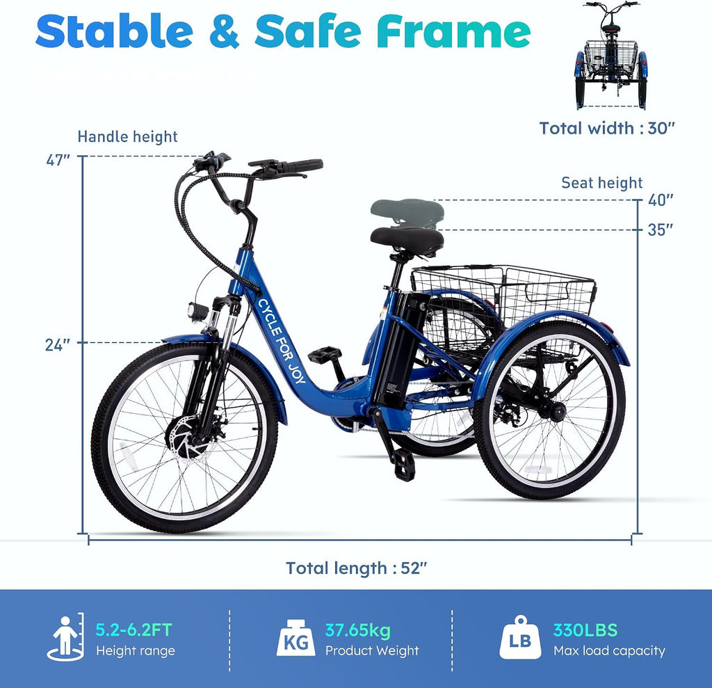 [2026 Upgaded]Luxevelo 500W Electric Tricycle for Adults–24' 7-Speed Compact Commuter Trike with Hydraulic Disc Brakes,Multi-Shock Suspension and 48V 13Ah Removable Battery for Smooth,Effortless Rides
