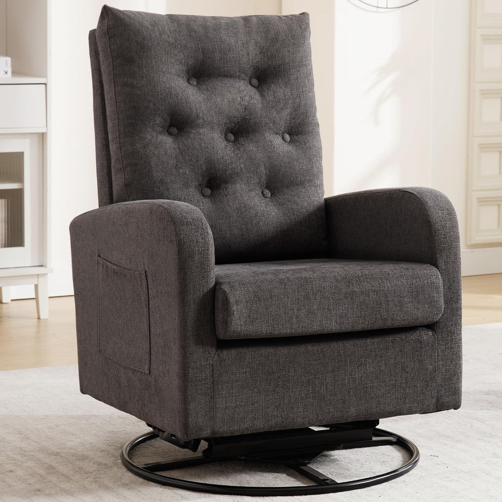 360° Swivel Rocking Chair Nursery - White Glider Modern Accent Chairs Teddy Rocker Padded Armchair for Indoor Living Room Bedroom Maternity Breastfeeding Chair for Adults（Dark Grey）