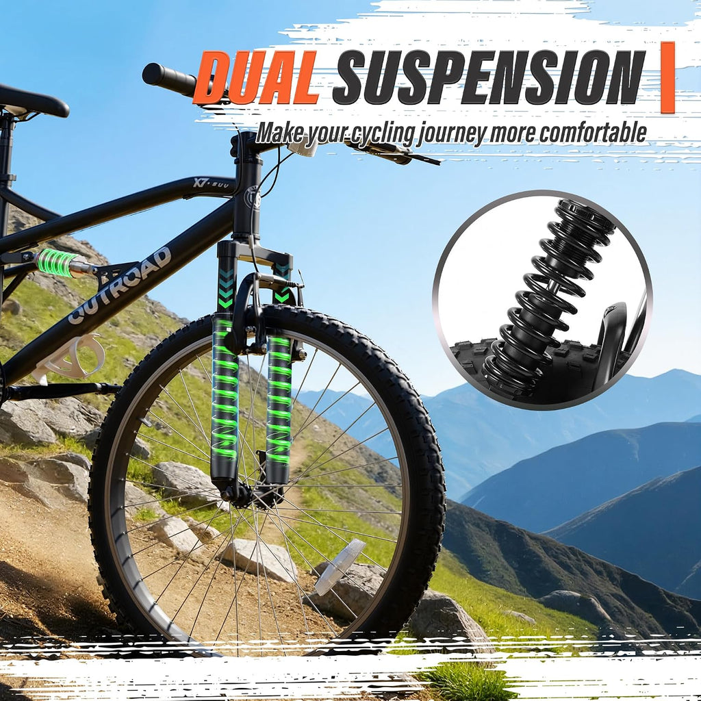 Betterland 26 Inch Mountain Bike with Adjustable Ergonomic Seat, 7/21 Speed Adult Bike with Dual V Brakes, Outdoor Cycling Bike with High Carbon Steel Frame and Front Suspension