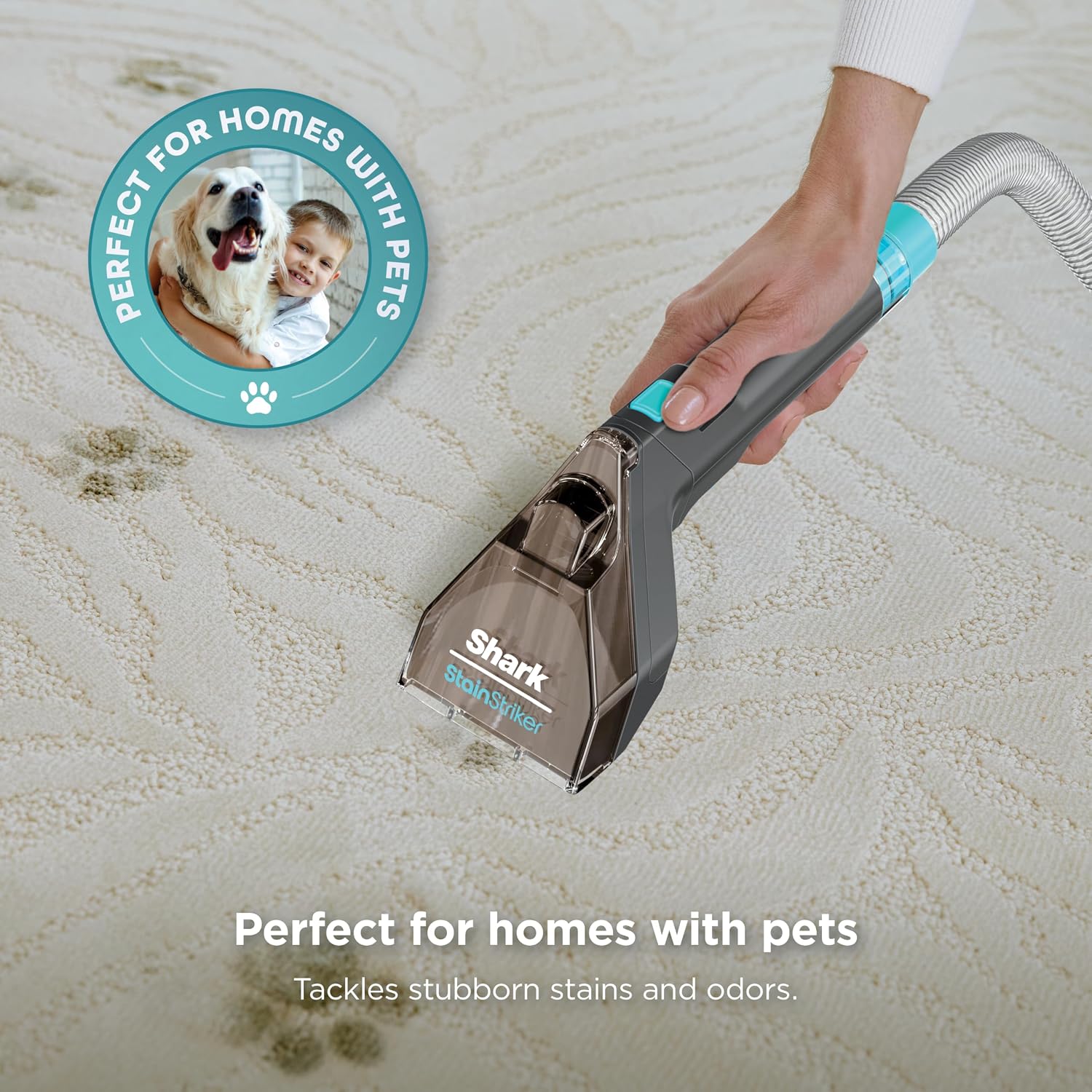 Shark StainStriker Portable Carpet & Upholstery Cleaner with On-Board Self-Cleaning, Spot, Stain, & Odor Eliminator, Includes 2 Cleaning Tools, 2 Cleaning Solutions, Charcoal, PX221BRN