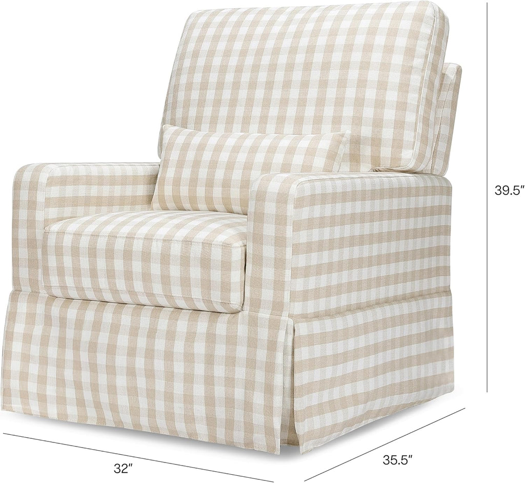 Namesake Crawford Pillowback Comfort Swivel Glider in Tan Gingham, Water Repellent & Stain Resistant, Greenguard Gold & CertiPUR-US Certified