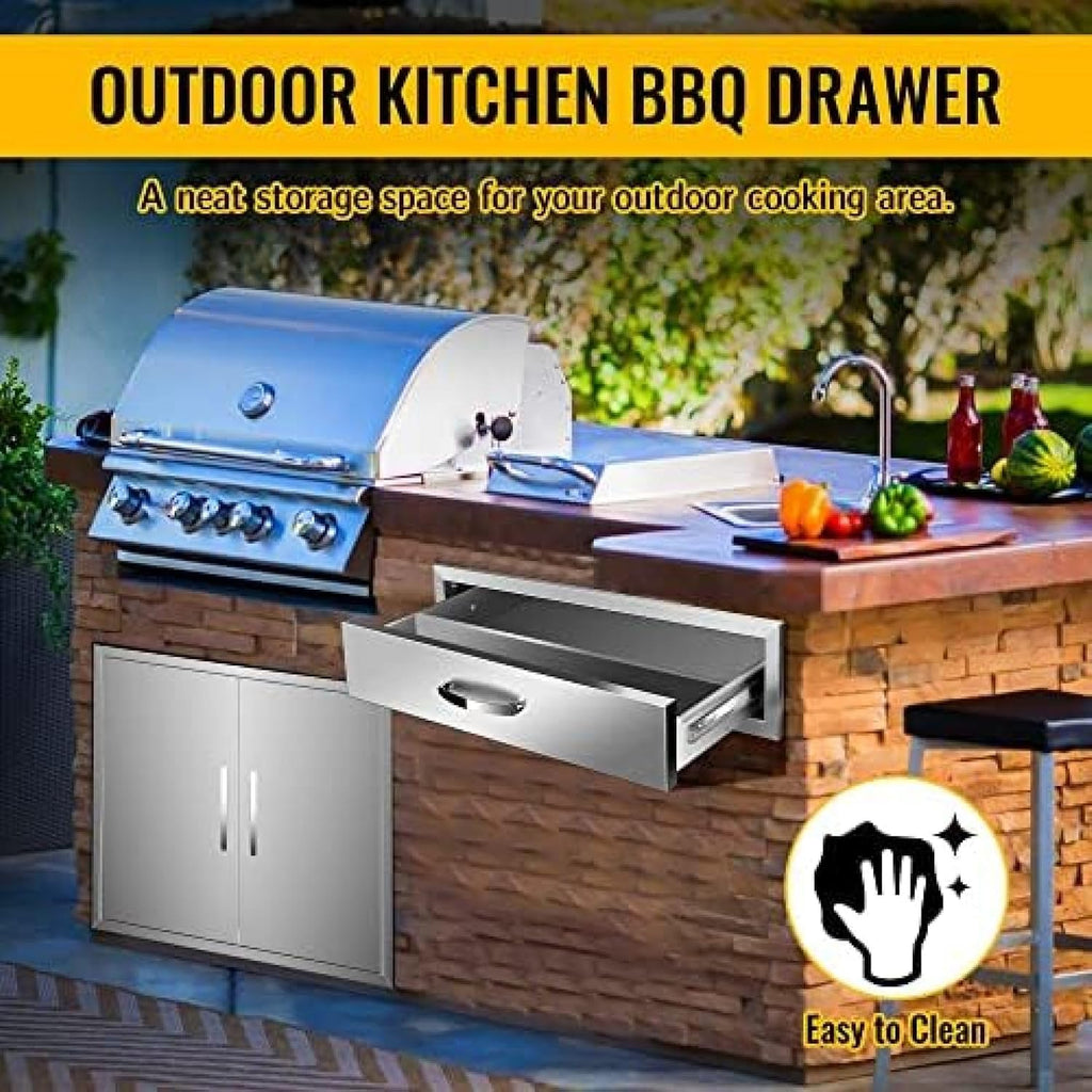Stainless Steel Double Drawers for Outdoor Kitchen Grilling Station - BBQ Island, 30Wx23Dx6.5H