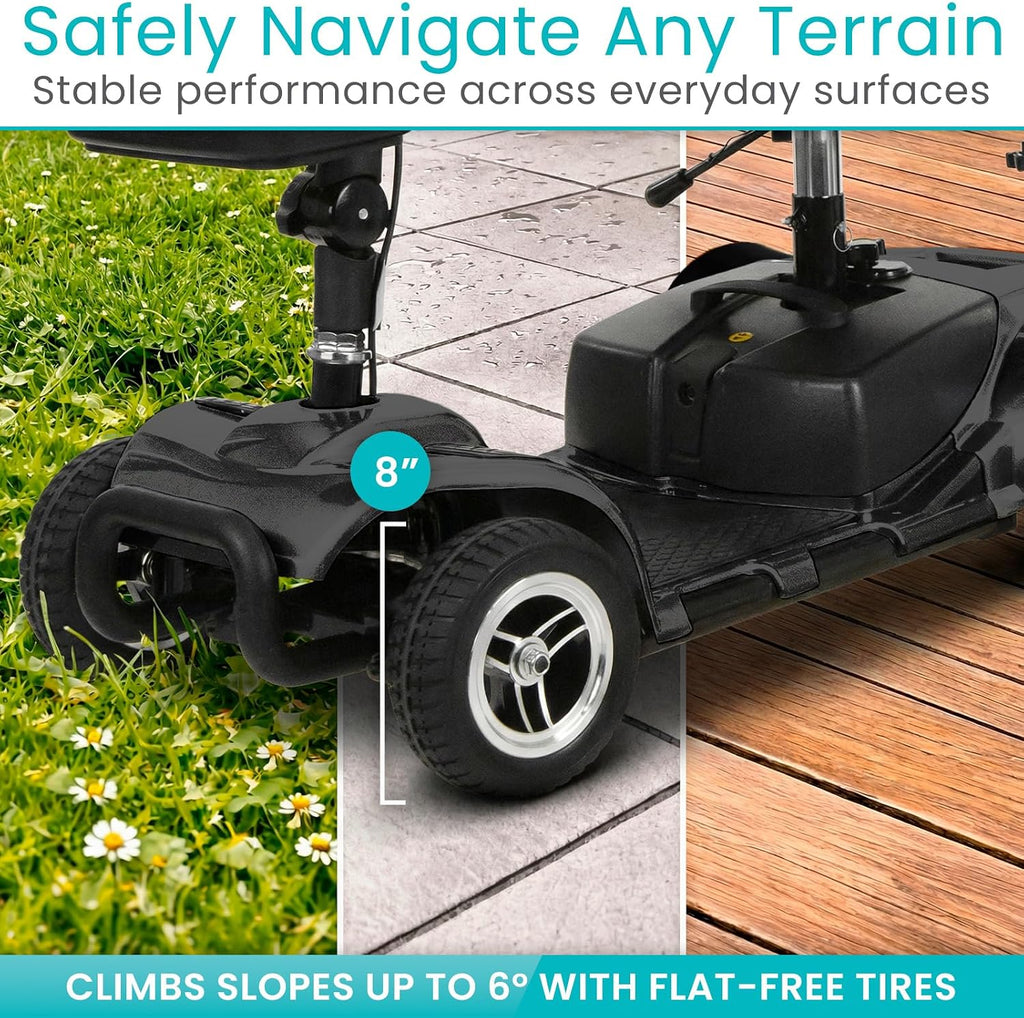 Vive 4 Wheel Mobility Scooter - Electric Powered Wheelchair Device - Compact Heavy Duty Mobile for Travel, Adults, Elderly - Long Range Power Extended Battery with Charger & Basket