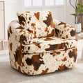 JIVOIT 360° Swivel Barrel Accent Chair, 36.6' Swivel Round Sofa Chair with Dual-Layer Cushion Design, Modern Upholstered Single Sofa for Living Room, Bedroom, Office and Hotel (Beige&Brown, 121)