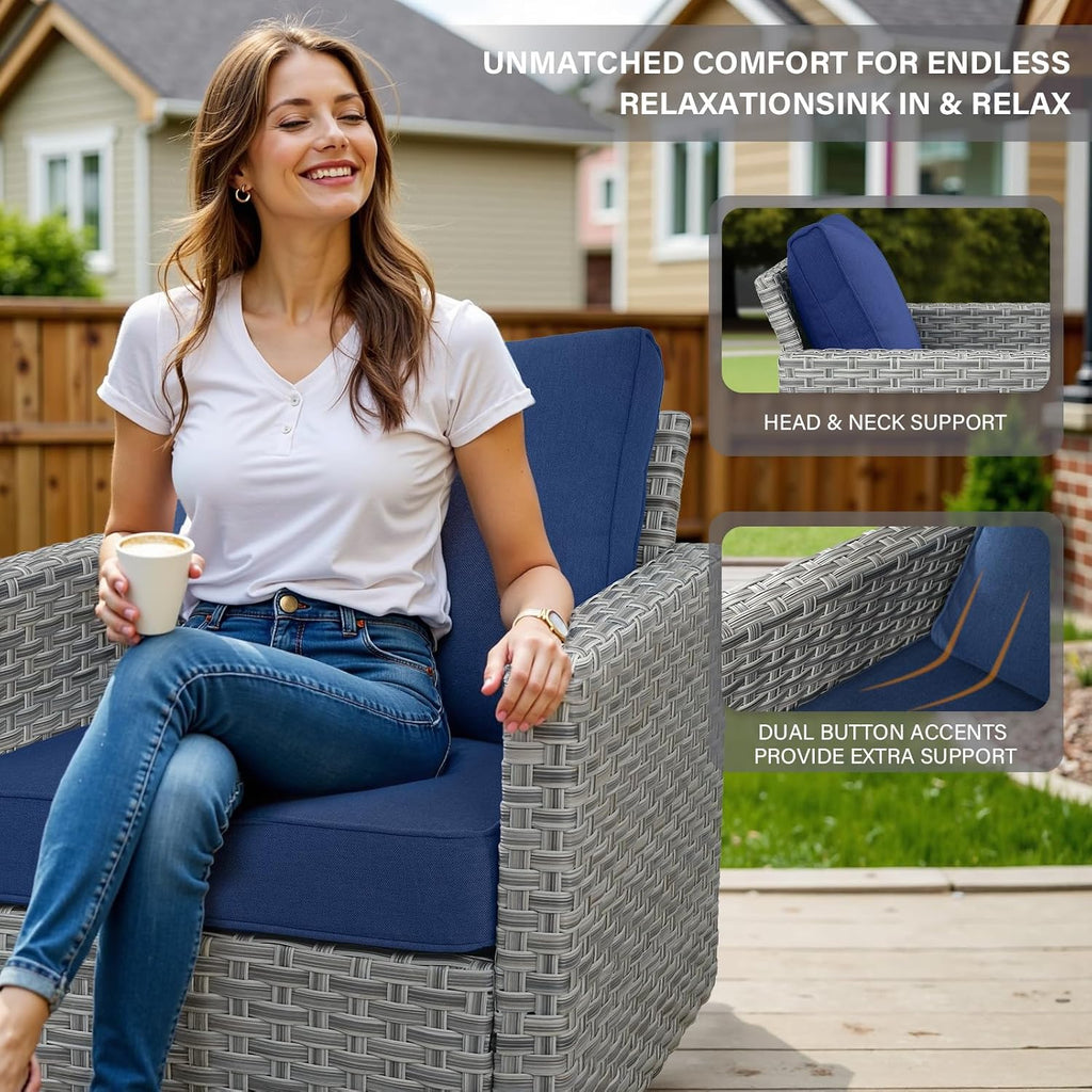 Belord High Back Outdoor Swivel Rocker Patio Chairs Set of 2 - Oversize Wicker Swivel Rocker Glider Seating Furniture Set for Patio Porch Deck Sunroom Backyard