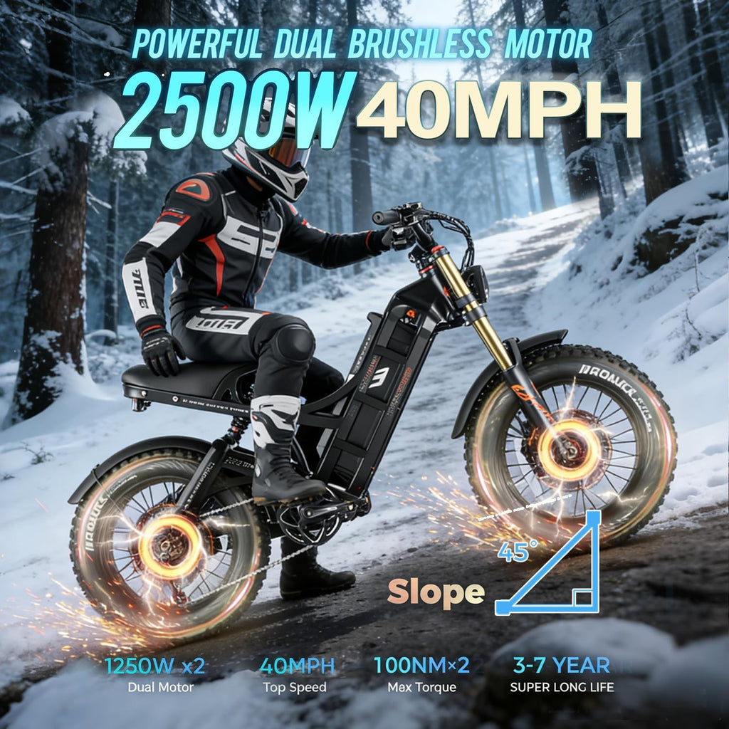 2026 eAhora Romeo Dual-Motor Ebike - 50Mph 5600W 60-80AH 250Miles Long Range Electric Bike for Adults, Full Suspension Hydraulic Brakes Electric Bicycle, 26' Mountain Bike for Off-Road Commuting