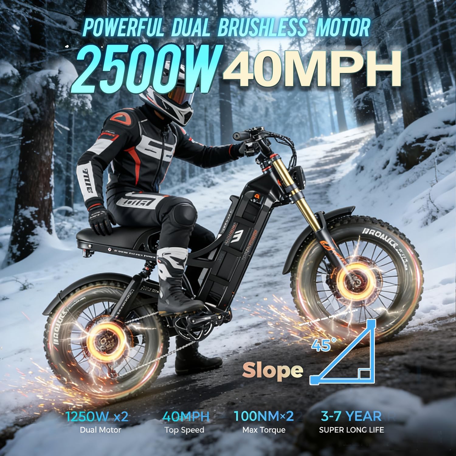 2026 eAhora Romeo Dual-Motor Ebike - 50Mph 5600W 60-80AH 250Miles Long Range Electric Bike for Adults, Full Suspension Hydraulic Brakes Electric Bicycle, 26' Mountain Bike for Off-Road Commuting