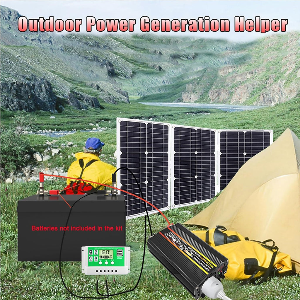 3000W Solar System Kit with 75W Folding Panel, 12V to 220V Inverter, 50A Controller, Portable Solar Generator for Home & Off-Grid Power Solutions, Yellow