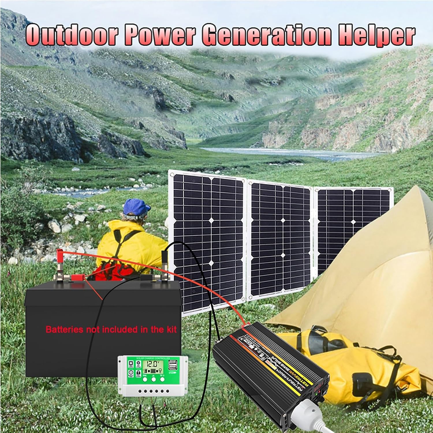 3000W Solar Kit - 12V to 110V/220V Inverter, 75W Folding Solar Panels, 50A Charge Controller, Portable Solar Generator for Home Use & Off-Grid Power Solutions